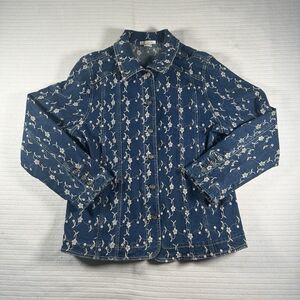 Bestow Women’s Denim Jacket Medium Blue Floral Embroidered Button Front